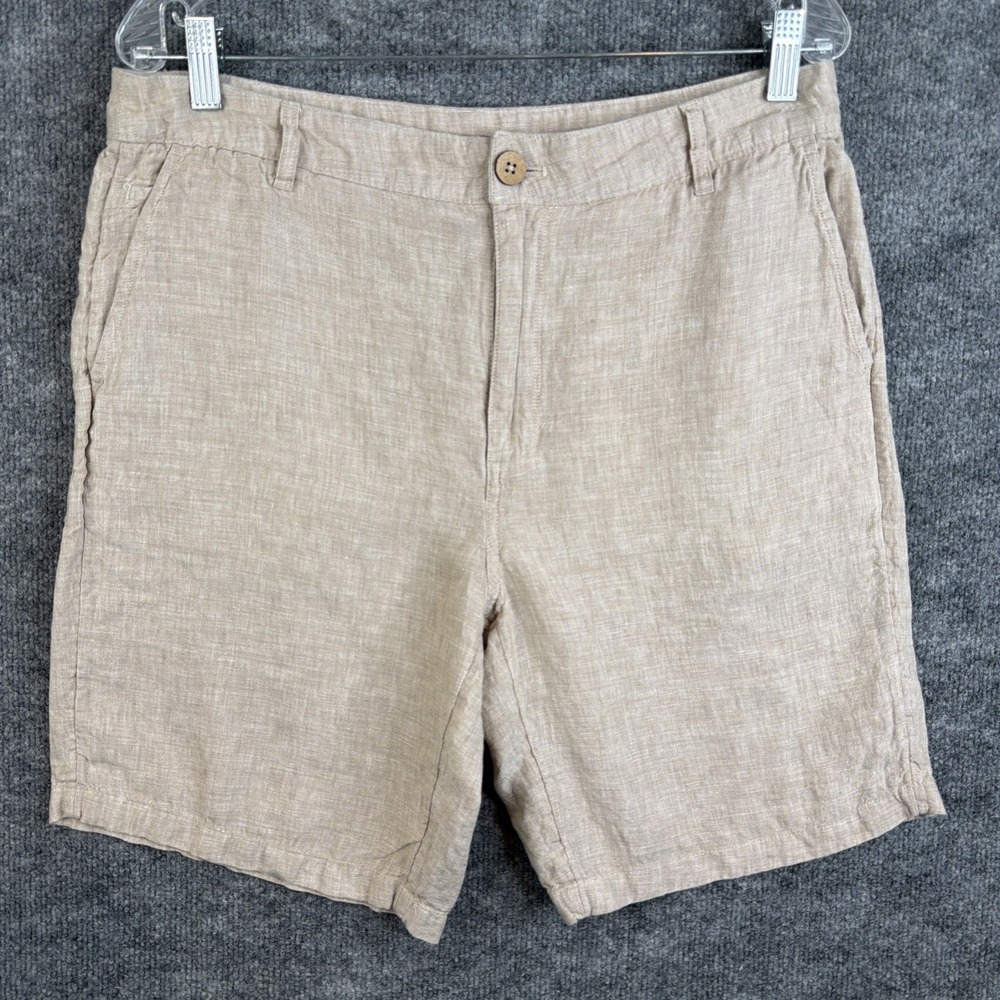 Daniel Hechter Paris Linen Shorts Men's 34 Tan Flat Front Casual